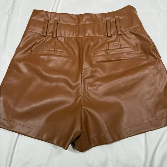High Waist Brown Faux Leather Shorts - Picture 8 of 9